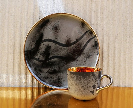 Zestaw śniadaniowy Mork szaro złoty Mosko Ceramics