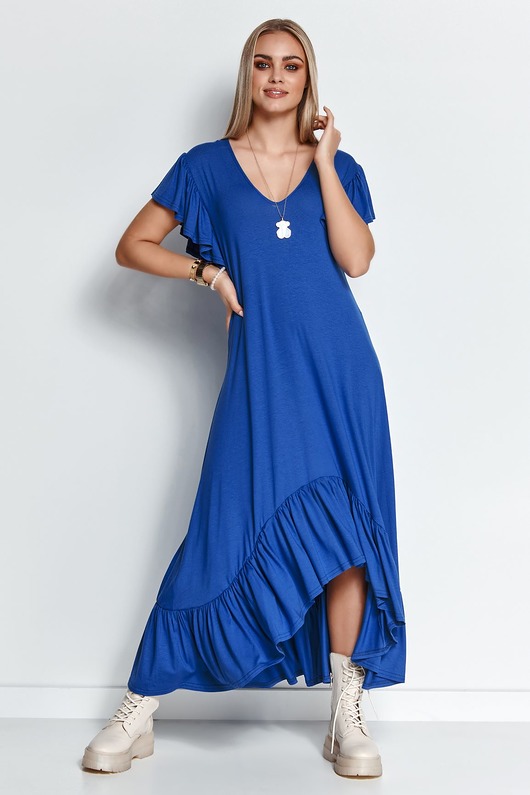 Luźna sukienka asymetryczna blue jeans M672 MAKADAMIA