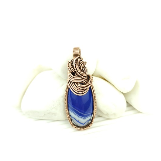 wisiory Wisiorek z niebieskim agatem  wire wrapping