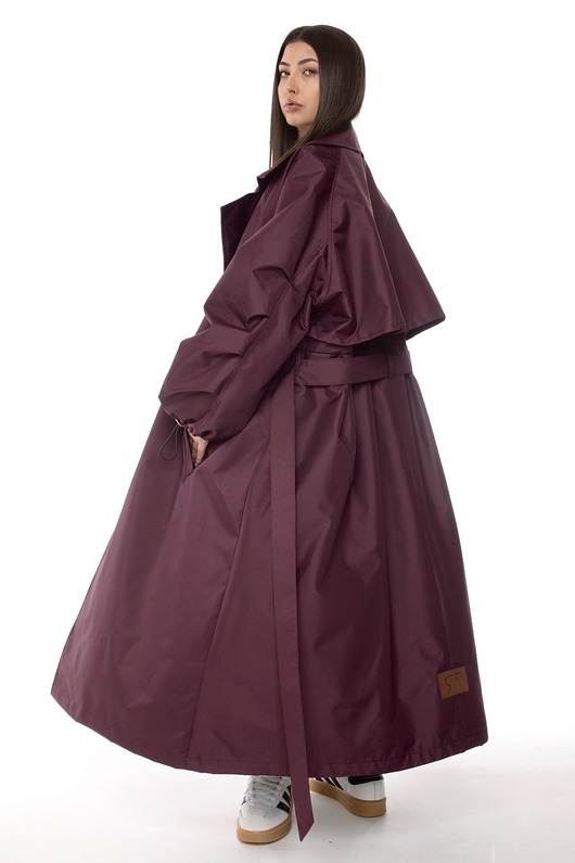 płaszcze damskie Płaszcz typu trencz maxi oversize burgundowy