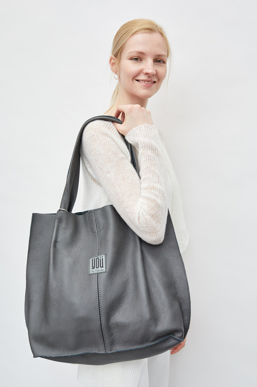 torby na ramię Skórzana torba Shopper - Szara