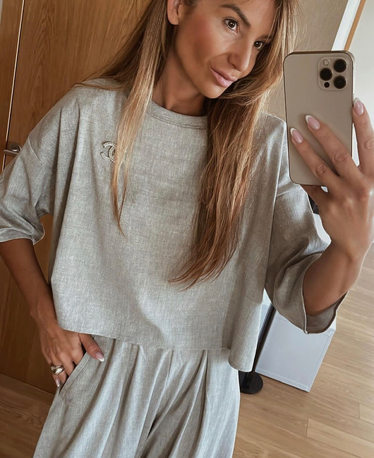 komplety damskie Komplet CROP TOP + GRACES Melange Grey