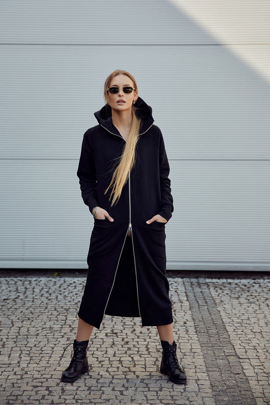 bluza z kapturem damska Długa bawełniana bluza SLIM ZIP