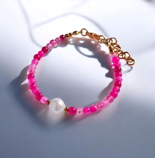 bransoletki z kamieni naturalnych Bransoletka : fuchsia & pearl collection : agat i perła