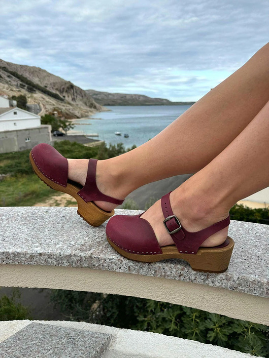 sandały i klapki damskie Sandały drewniaki ze skóry i drewna