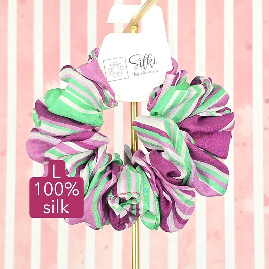 gumki do włosów L średnia gumka do włosów jedwab naturalny scrunchie fioletowa zielona