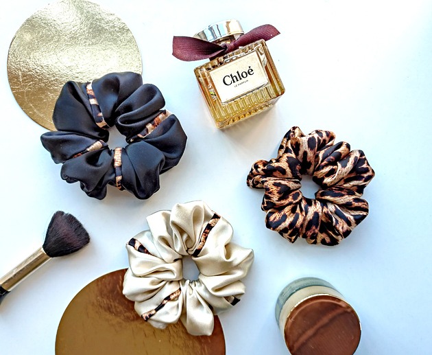 gumki do włosów Panterkowe love - zestaw jedwabnych scrunchie