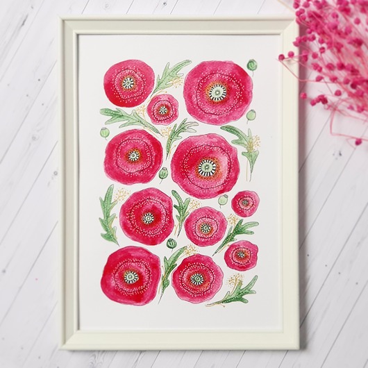 grafiki i ilustracje Oryginalna akwarela. Maki A4