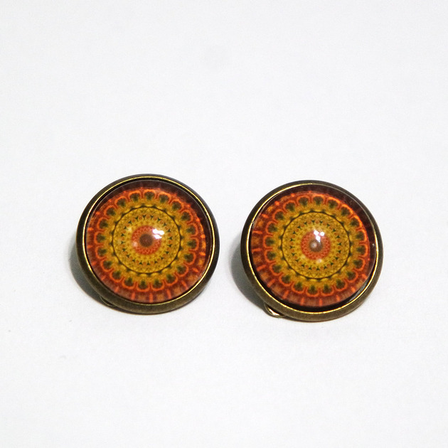 klipsy Klipsy - Pomarańczowa mandala 2 - antyczny brąz