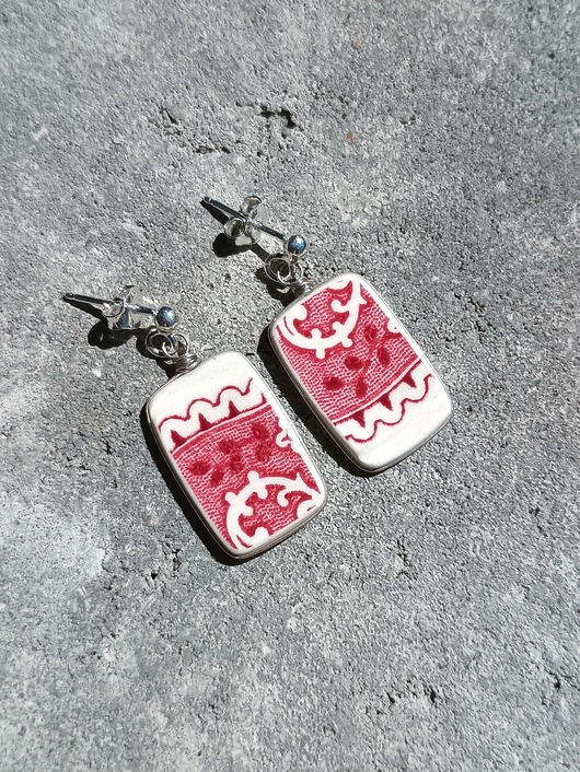 kolczyki ceramiczne Kolczyki ceramiczne w czerwone wzory