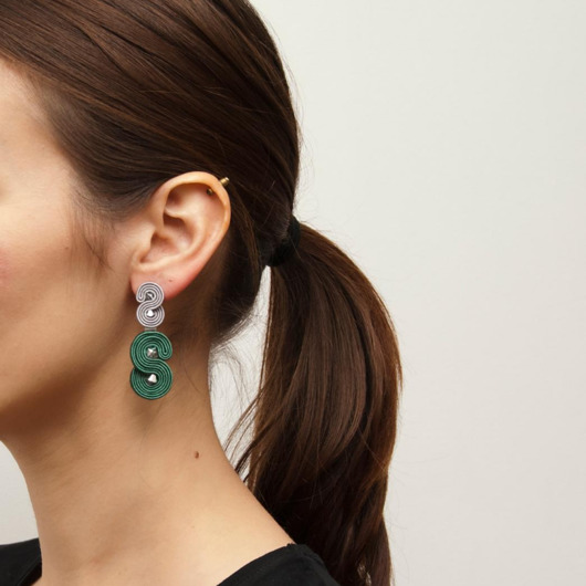 kolczyki soutache Malachitowe kolczyki sutasz wkrętki