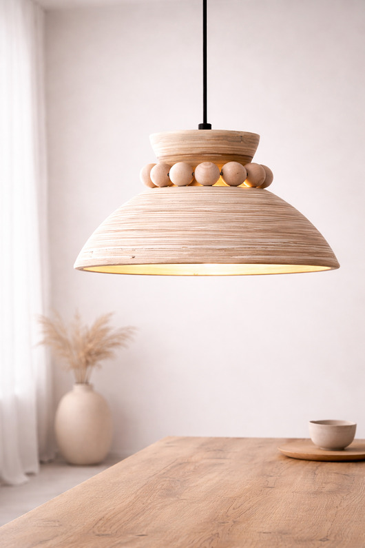 lampy wiszące Lampa Wisząca Boho, Abażur Bambusowy, Drewniany