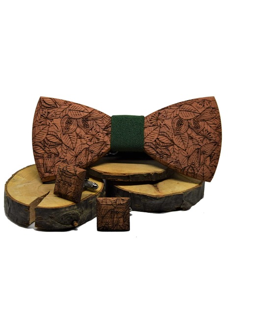 Drewniana muszka  ze spinkami do mankietów RUSTIC MARACHIC