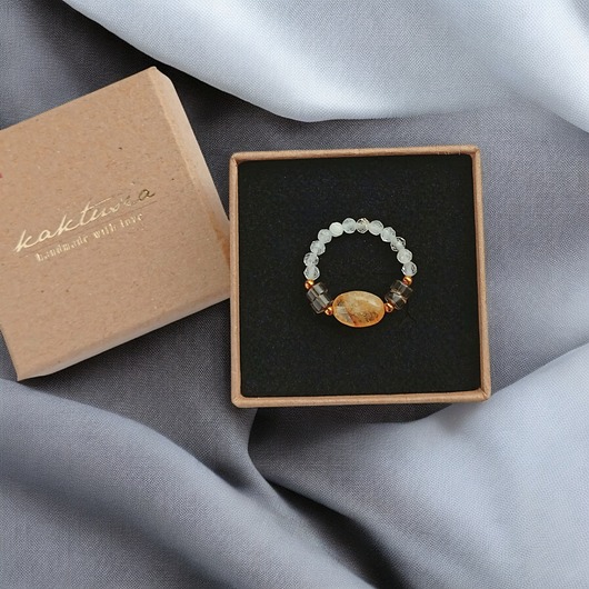 pierścionki elastyczne Pierścionek DOBROBYT - amulet - cytryn, kwarc dymny, kryształ górski