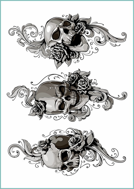 tatuaże zmywalne, tymczasowe Tatuaż tymczasowy "Skulls with floral"