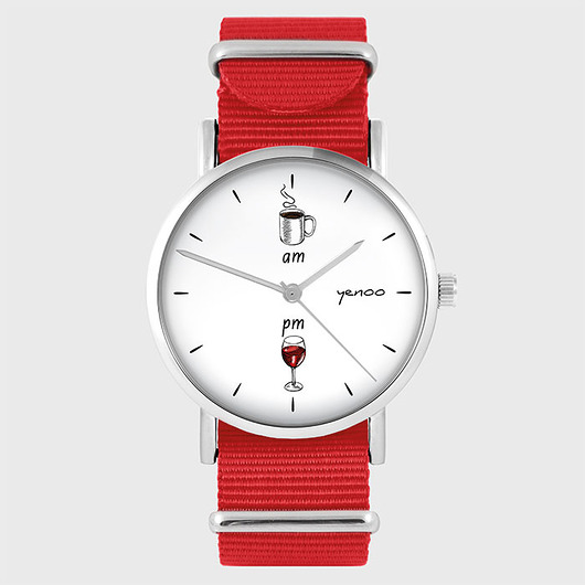 zegarki damskie Zegarek - Kawa i wino - czerwony, nylonowy