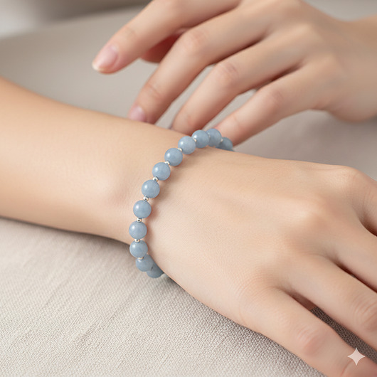 bransoletki z kamieni naturalnych Błękitna, niebieska bransoletka, angelit 8mm, srebro 925