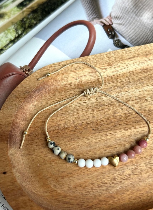 bransoletki z kamieni naturalnych Bransoletka na sznurku Serduszko Hematyt, Agat, Jaspis , Rodonit