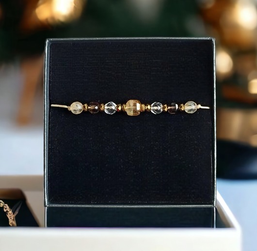 bransoletki z kamieni naturalnych DOBROBYT - amulet - cytryn, kwarc dymny, kryształ górski - PREMIUM
