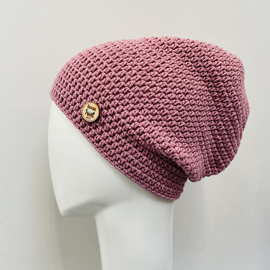 czapki damskie Czapka przejściowa cienka beanie smerf bawełna róż