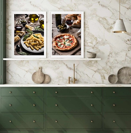 fotografia DWA PLAKATY do kuchni włoskie jedzenie pizza pasta