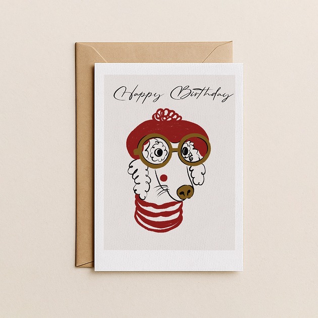 kartki okolicznościowe - wydruki Kartka urodzinowa - z pieskiem w berecie