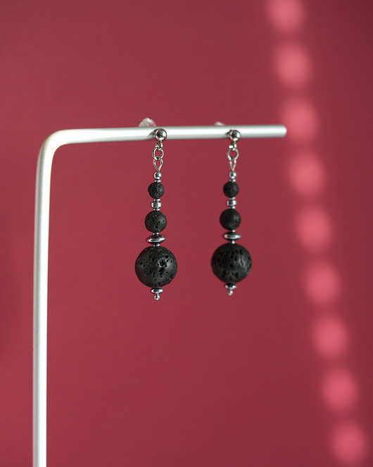 kolczyki z kamieniami Klasyczne kolczyki z lawą wulkaniczną