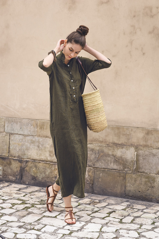 sukienki maxi damskie Sukienka koszulowa khaki