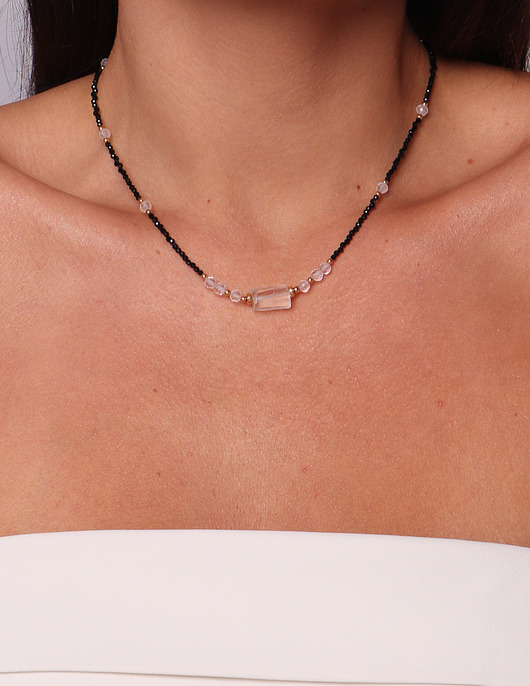 naszyjniki - inne Naszyjnik z kamieni naturalnych czarny turmalin kryształ górski