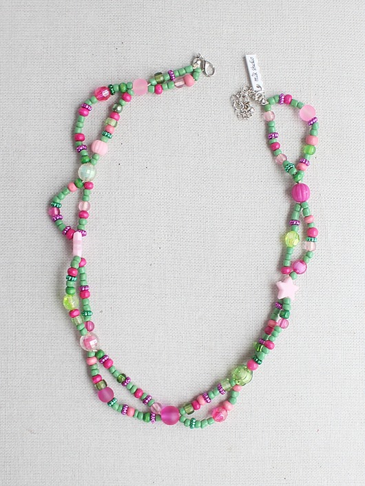 naszyjniki - inne Kolorowy naszyjnik  zielony i różowy podwójny