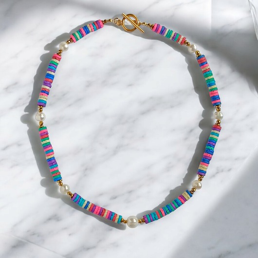 korale SUMMER COLLECTION naszyjnik : kolorowa lawa & perły