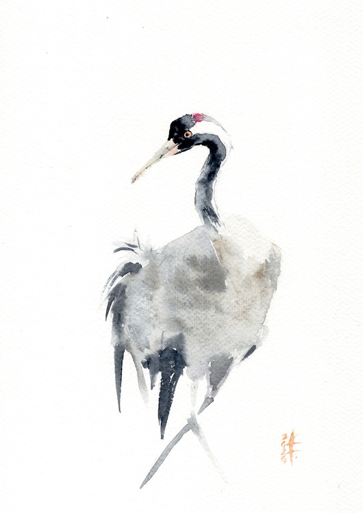 obrazy Oryginalna akwarela. Żuraw