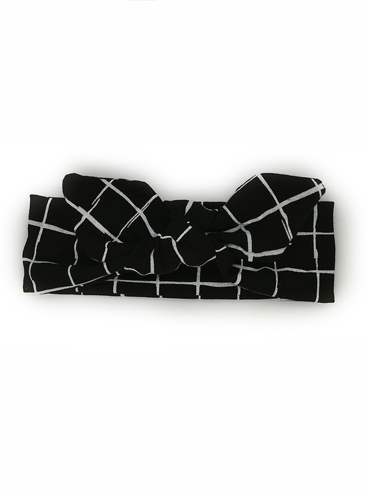 Opaska pin up Czarna krata bazik handmade