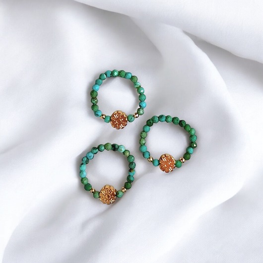 pierścionki elastyczne Pierścionek PREMIUM : turkus naturalny, złoty hematyt