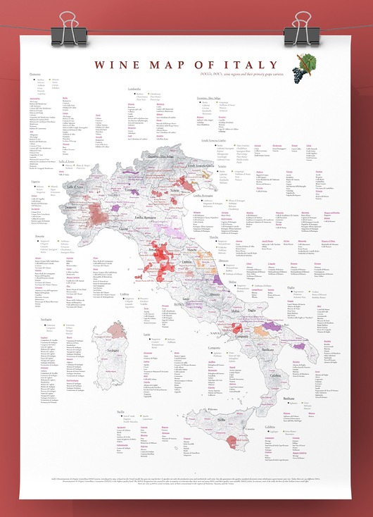 plakaty WINO Włochy regiony winiarskie plakat mapa