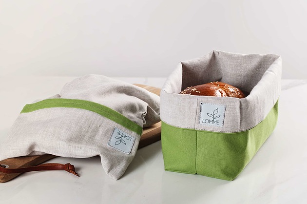 woreczki wielorazowe Lniany koszyk Lime +torebka na chleb