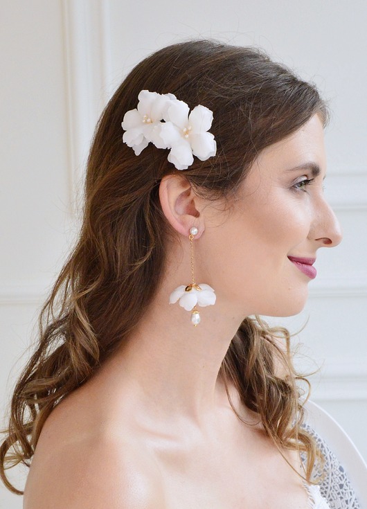 Ślubne ozdoby do włosów Dwa kwiaty z jedwabiu