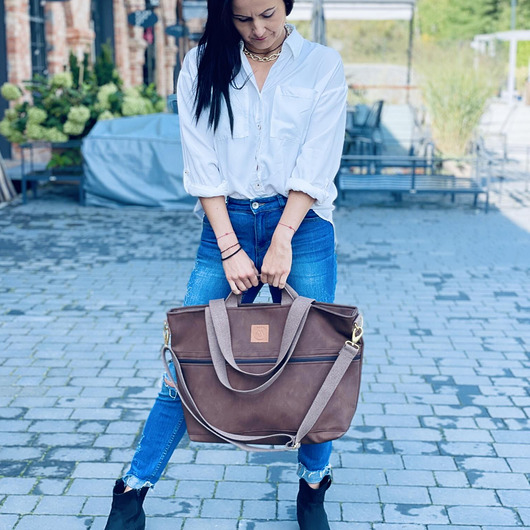 torby na ramię Duża torba z eko skóry "Mili Weekend Bag" - czekoladowy brąz