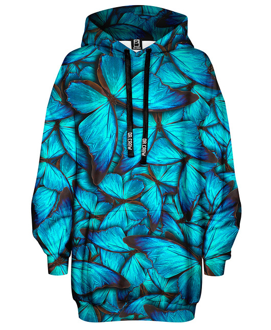 bluza z kapturem damska Bluza Oversize Tunika DR.CROW Motyle Blue
