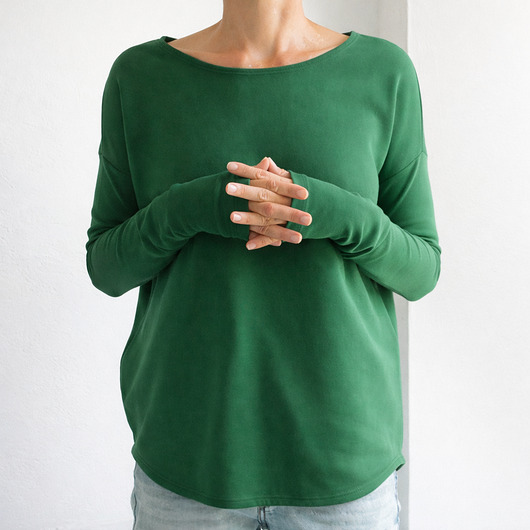 bluza bez kaptura damska Gruby Wąski rękaw Ciemno zielony