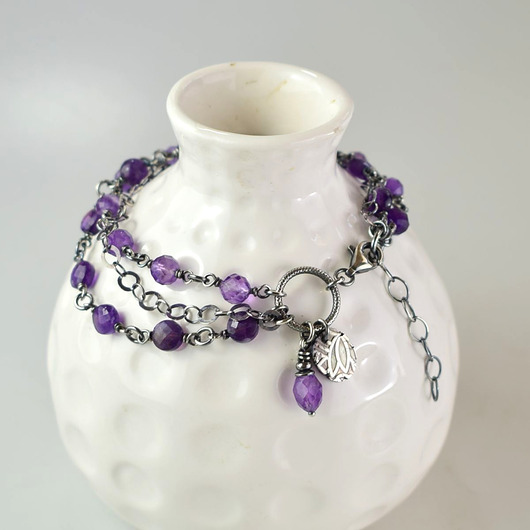 bransoletki z kamieni naturalnych Ametyst w srebrze - bransoletka