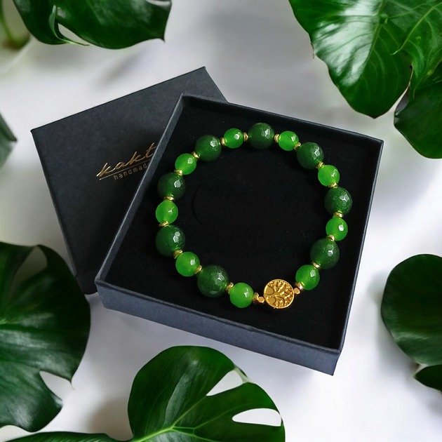 bransoletki z kamieni naturalnych Zielona bransoletka : drzewo życia : zielony jadeit i hematyt