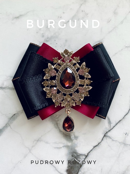 broszki Burgundowa Brosza z kryształem w kolorze wina  NEW