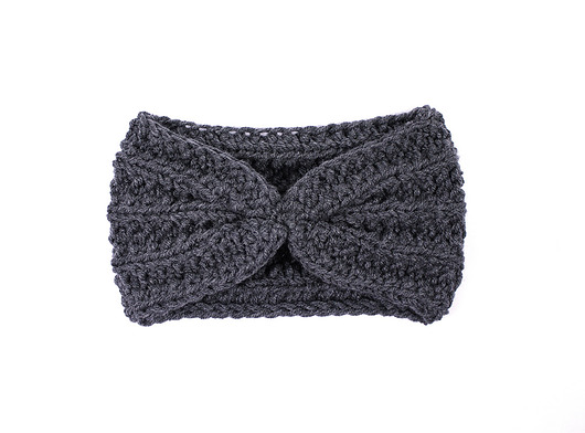 opaska retro dziergana handmade ciemnoszara RękaProduction