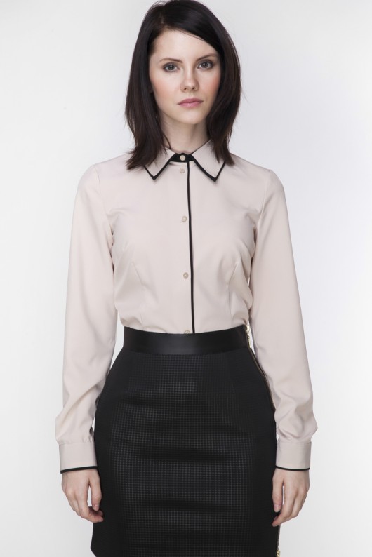 Beżowa koszula z lamówką ABG Fashion