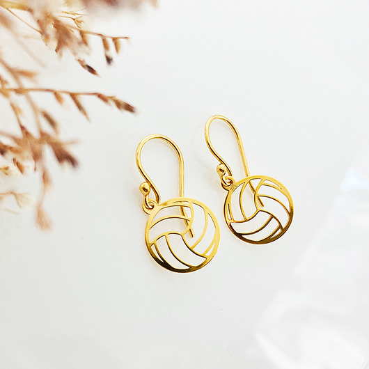 kolczyki pozłacane Złocone Kolczyki z piłką , piłka siatkówka