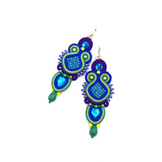 kolczyki soutache Kolczyki sutasz kolorowe orientalne pawie piórka błyszczące Paradise