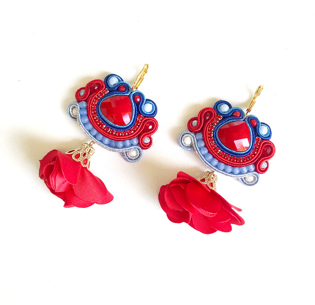 kolczyki soutache Sutaszowe kolczyki MOROCCO z kwiatami