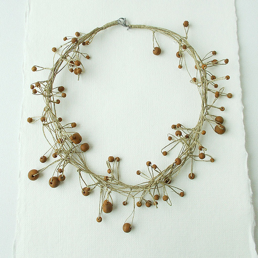 kolie Naszyjnik Drewno na naturalnym lnie