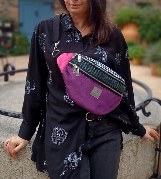 saszetka nerka Maxi nerka damska z weluru i sztruksu Marsala